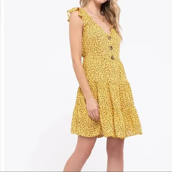 Yellow Floral Sleeveless Summer Dress Size Medium - Picture 6 of 6